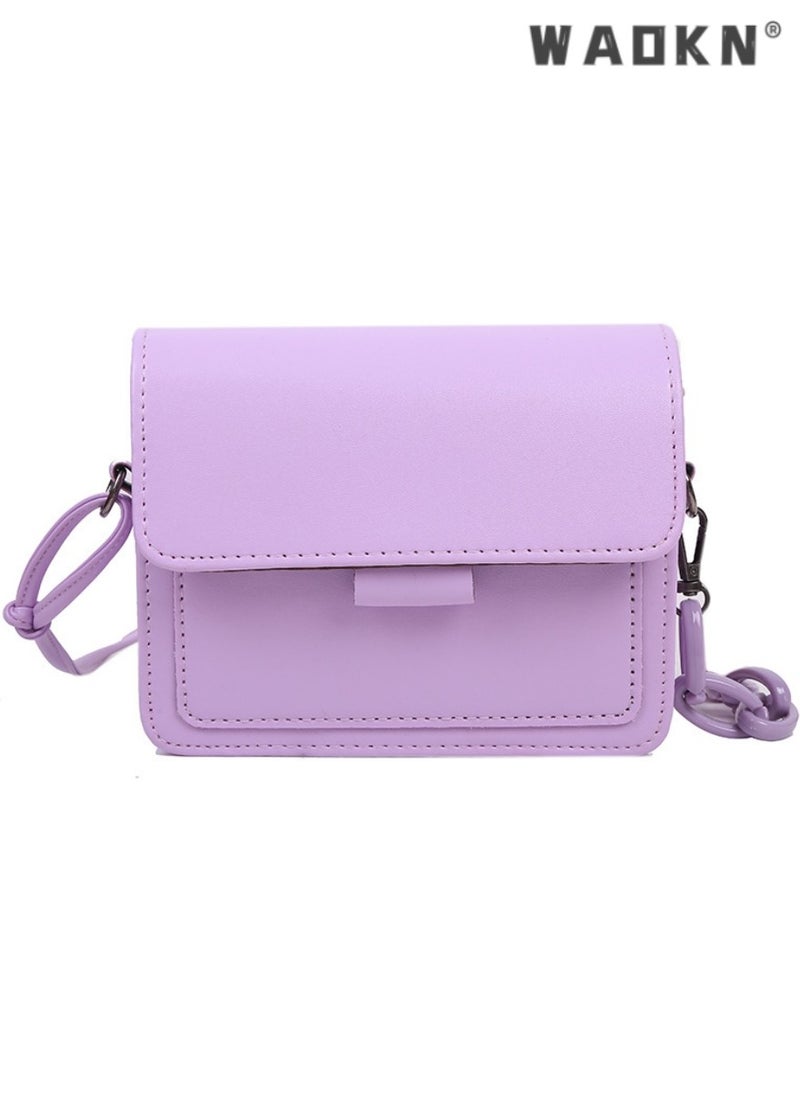 WAOKN - Women's Fashion Retro Crossbody Bag, Casual Fashion Chain Shoulder Bag Messenger Bag for Ladies, College Student Versatile Flip Style Simple Tote Bag Carrying Bag（Purple) - Image 1