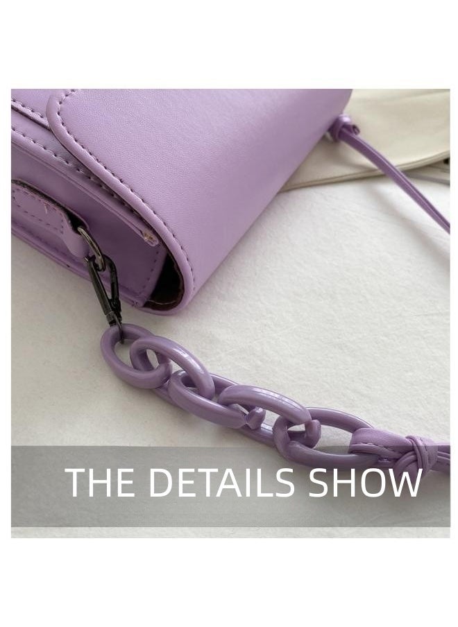 WAOKN - Women's Fashion Retro Crossbody Bag, Casual Fashion Chain Shoulder Bag Messenger Bag for Ladies, College Student Versatile Flip Style Simple Tote Bag Carrying Bag（Purple) - Image 1