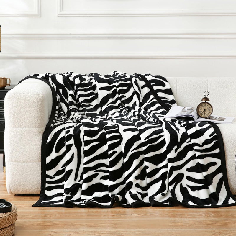 Pu Mei Fuzzy Flannel Throw Blanket For Sofa  Couch  Bed  Black And White Zebra Print Blanket Animal - Lightweight Double Sided Cozy Super Soft Blankets  60"" X 80"" Inches - Image 3