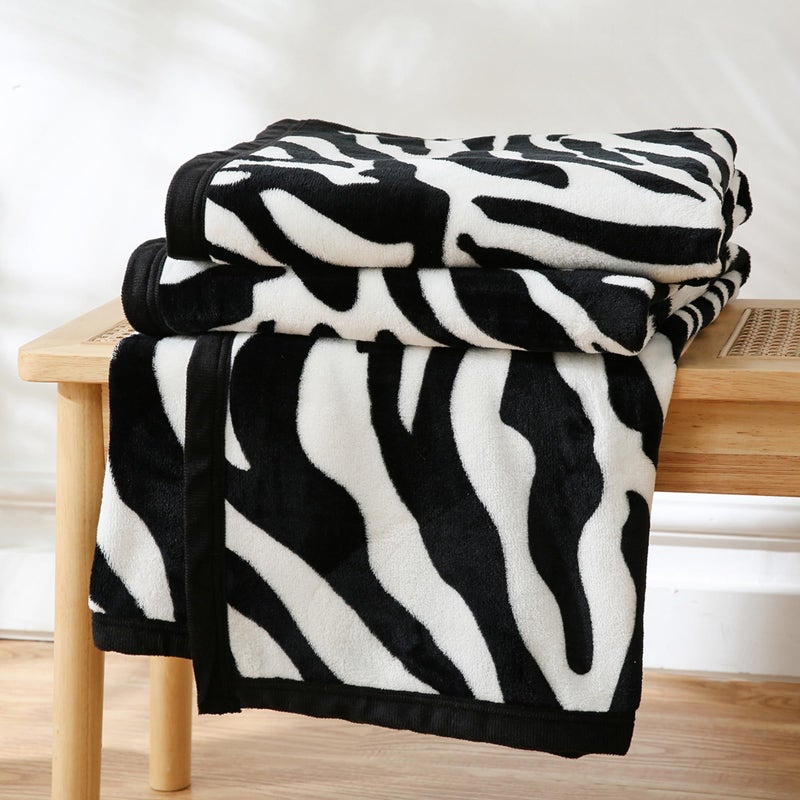 Pu Mei Fuzzy Flannel Throw Blanket For Sofa  Couch  Bed  Black And White Zebra Print Blanket Animal - Lightweight Double Sided Cozy Super Soft Blankets  60"" X 80"" Inches - Image 2