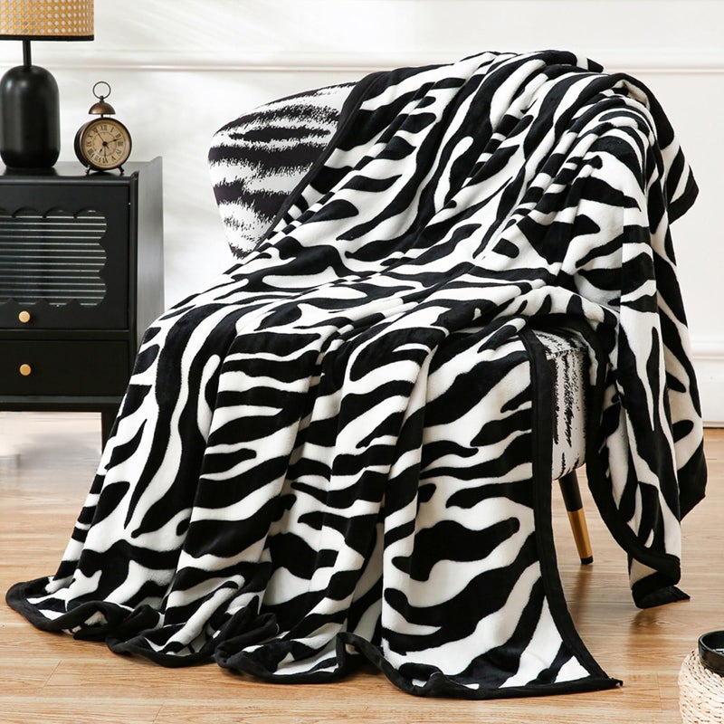 Pu Mei Fuzzy Flannel Throw Blanket For Sofa  Couch  Bed  Black And White Zebra Print Blanket Animal - Lightweight Double Sided Cozy Super Soft Blankets  60"" X 80"" Inches - Image 1