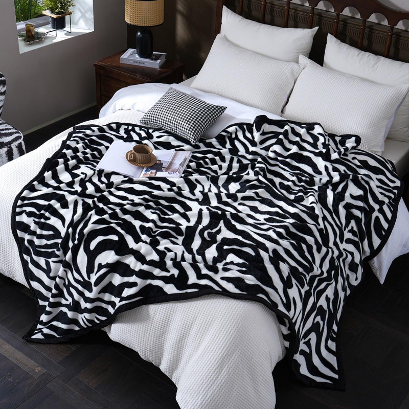 Pu Mei Fuzzy Flannel Throw Blanket For Sofa  Couch  Bed  Black And White Zebra Print Blanket Animal - Lightweight Double Sided Cozy Super Soft Blankets  60"" X 80"" Inches - Image 4
