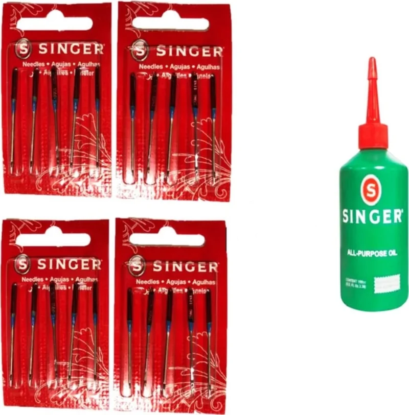 SINGER Sewing Machine Needle 1 Piece 10 No., 1 Piece 11 No., 2 Pieces 14 No. and Machine Oil 100 cc