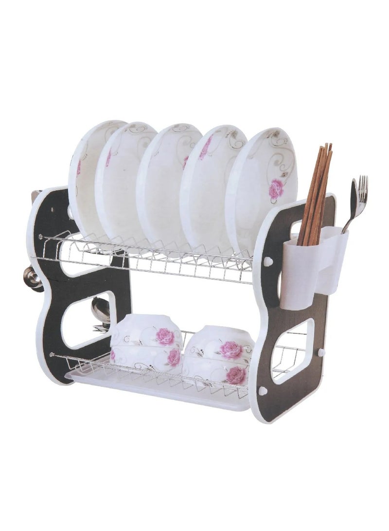 DubaiGallery B Design 2 Layer Dish Drying Stand Dish Rack with Drain Tray Bowl Storage Rack Plate Organizer Utensil Holder Dish Driner for Kitchen Countertop - Image 2