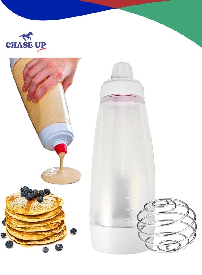 Chase Up [1000ml] Hand Pancake Batter Dispenser with Wire Whisk - Squeeze Bottle Shaker for Cupcakes, Crepes, Muffins & More - Image 1