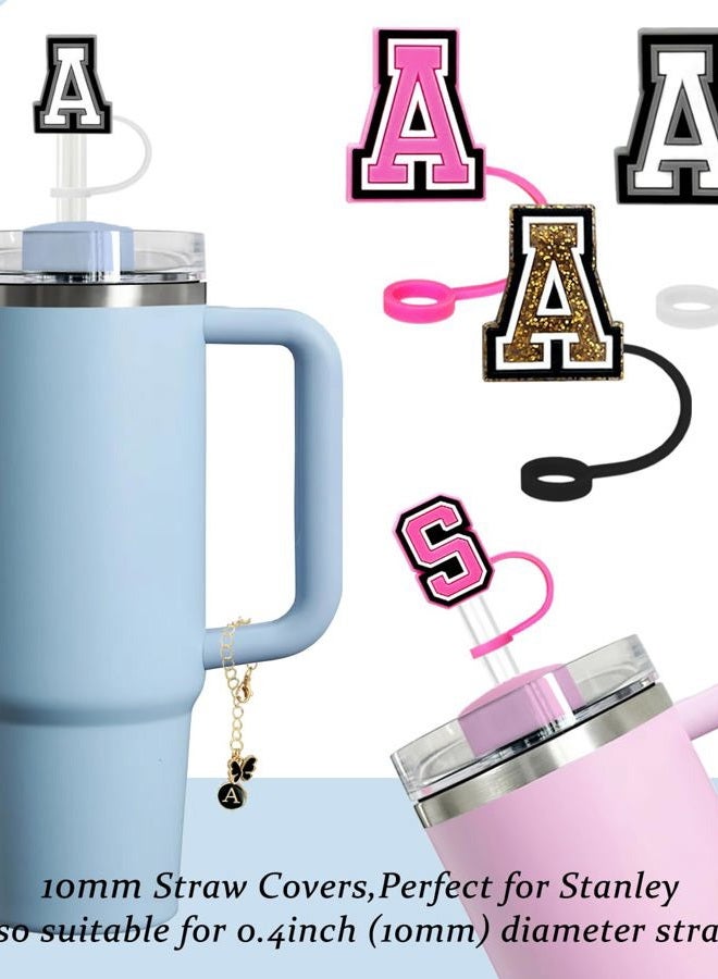 Nuozme （3 +3) Straw Cover Compatible with Stanley Tumbler Cup 3PCS Letter Straw Caps Toppers with 3 Initial Butterfly Charms Name ID For Stanley 30&40 Oz Cup - Image 3