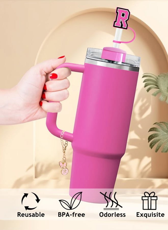 Nuozme （3 +3) Straw Cover Compatible with Stanley Tumbler Cup 3PCS Letter Straw Caps Toppers with 3 Initial Butterfly Charms Name ID For Stanley 30&40 Oz Cup - Image 5