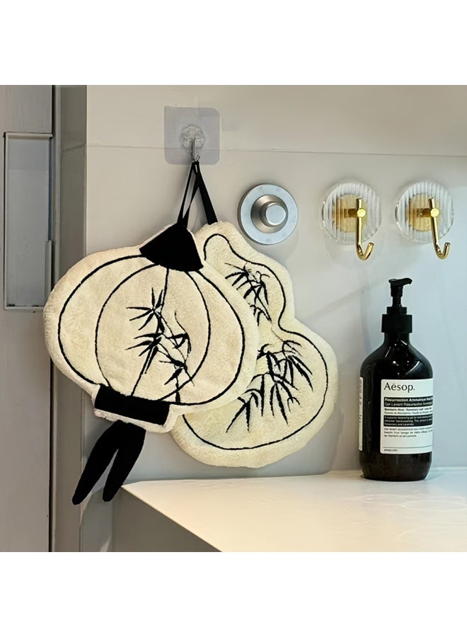 2pcs Chinese Style Calabash And Lantern Shaped Hand Towel, Bathroom Wall-Mounted Coral Fleece Handkerchief, Absorbent And Soft Hand Towels，Home Decoration - Image 1