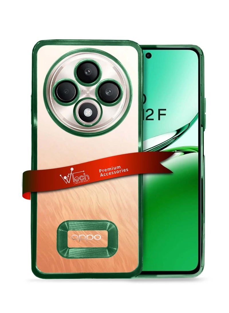 Wtech Oppo Reno12 F 4G / 5G 2024 PU Luxury Plating Raised Lips Camera Hole Case Cover - Dark Green - Image 1
