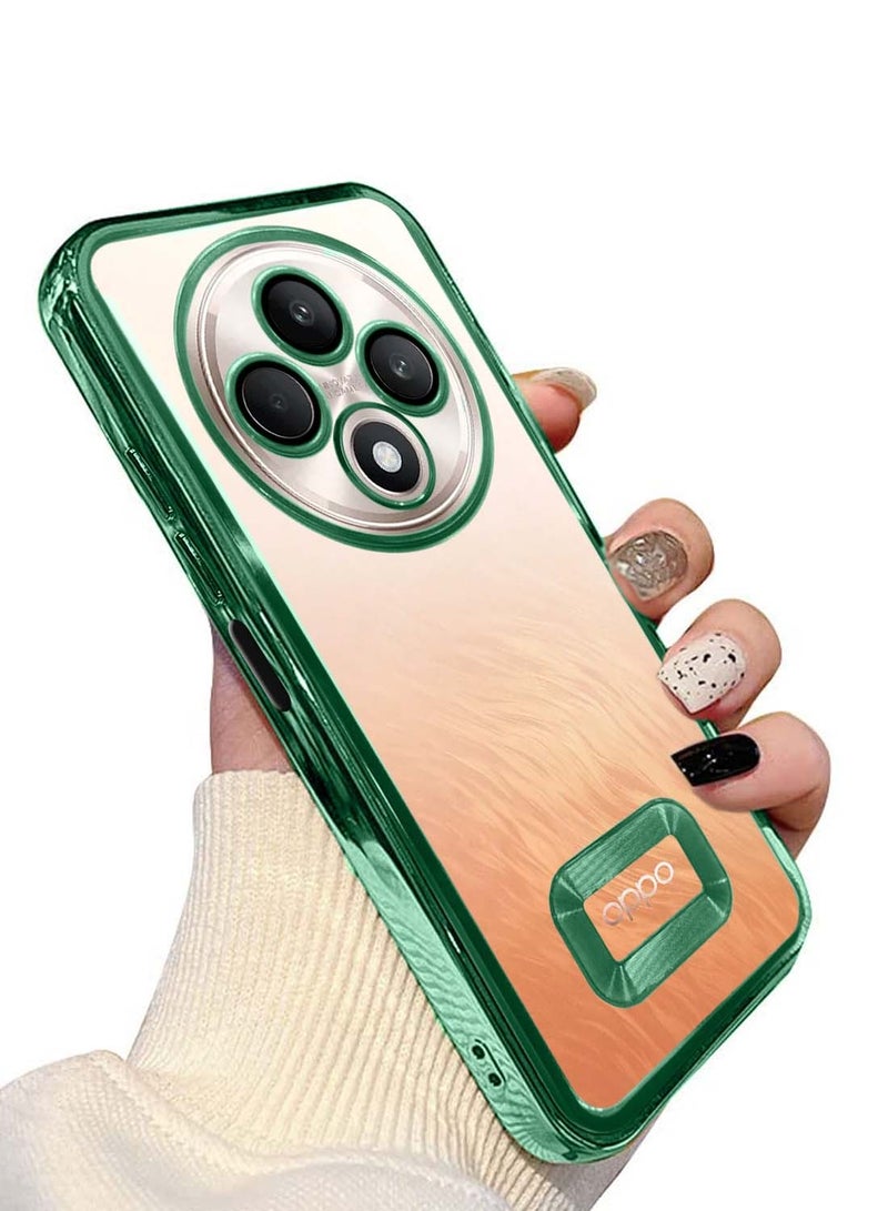 Wtech Oppo Reno12 F 4G / 5G 2024 PU Luxury Plating Raised Lips Camera Hole Case Cover - Dark Green - Image 2