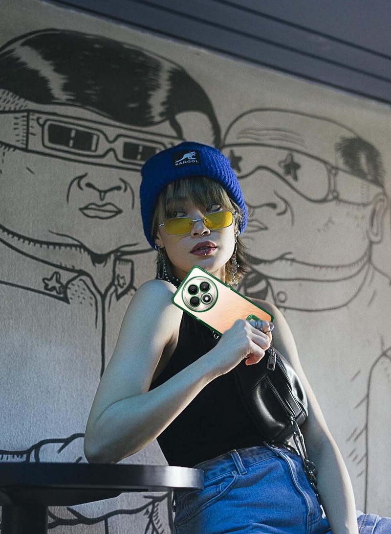 Wtech Oppo Reno12 F 4G / 5G 2024 PU Luxury Plating Raised Lips Camera Hole Case Cover - Dark Green - Image 4