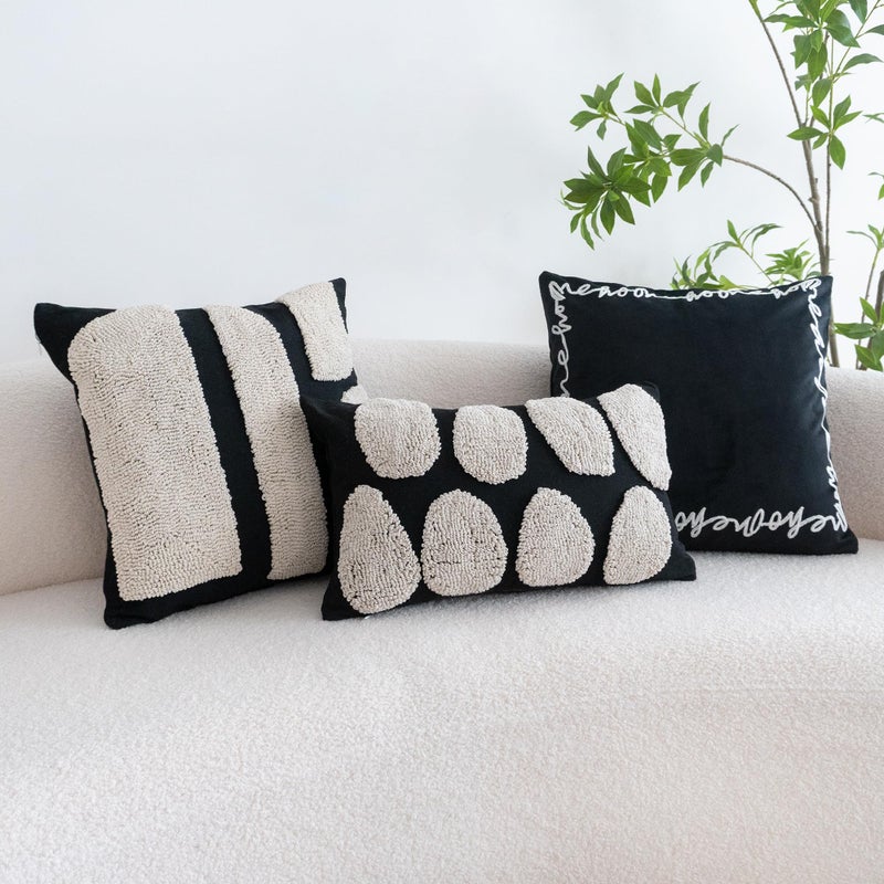 VANNCIO Black White Boho Chunky Tufted Pillow Cover, Neutral Decorative Oblong Throw Pillow Case, Geometric Woven Modern Sham for Bed Couch Living Room, 12x20 inches, 1PCS - Image 2