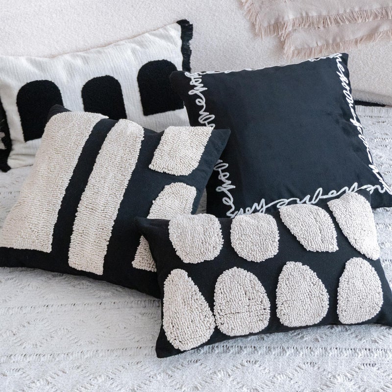 VANNCIO Black White Boho Chunky Tufted Pillow Cover, Neutral Decorative Oblong Throw Pillow Case, Geometric Woven Modern Sham for Bed Couch Living Room, 12x20 inches, 1PCS - Image 5