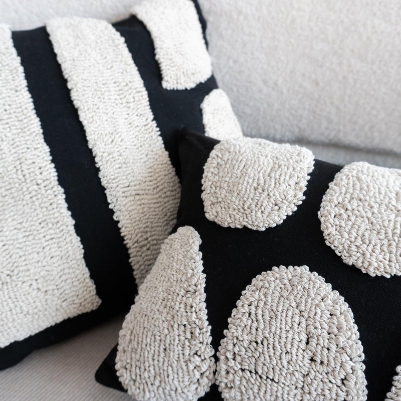 VANNCIO Black White Boho Chunky Tufted Pillow Cover, Neutral Decorative Oblong Throw Pillow Case, Geometric Woven Modern Sham for Bed Couch Living Room, 12x20 inches, 1PCS - Image 3