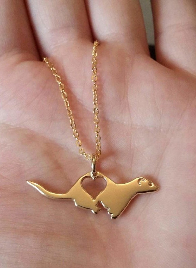 NOUMANDA Fashion Ferret Engraved Love Heart Necklace Classic Animal Hollow Pendant Jewelry, Metal - Image 2