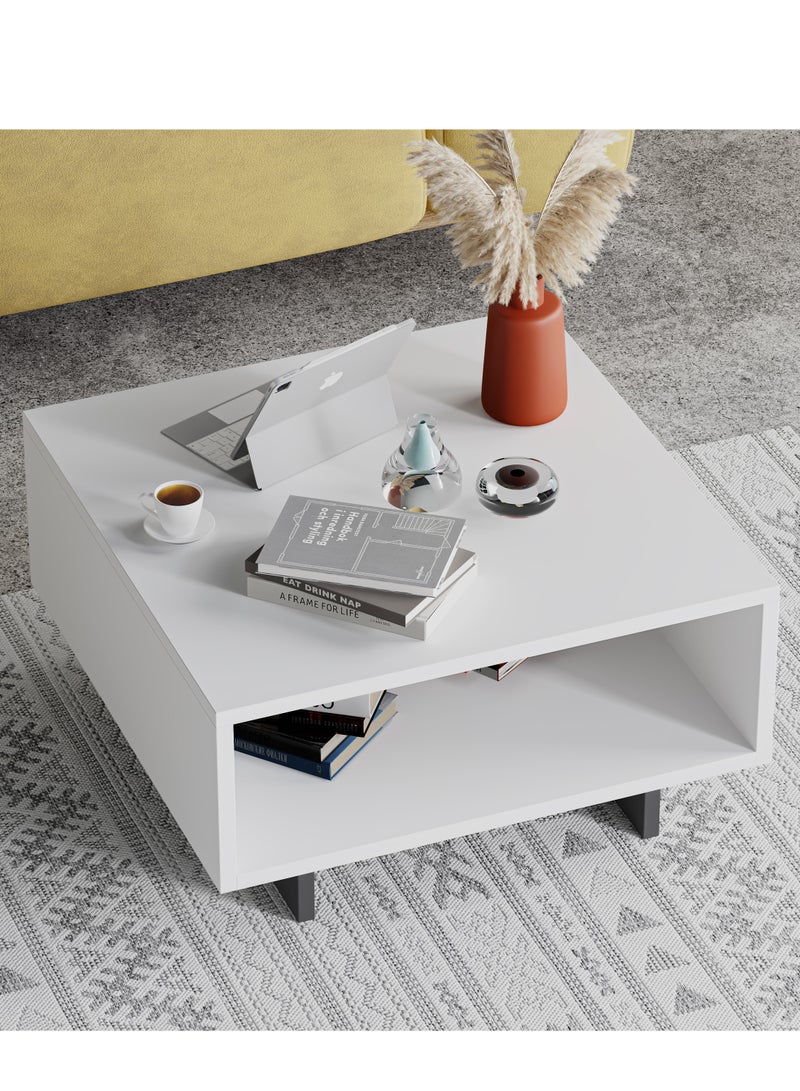 Mourah Home Hola Modern Square Coffee Table Centre Table For Living Room Office Industrial Sofa Table| For Small Spaces Living Room Bedroom|32X60X60Cm | White/Dark Grey  - Image 2