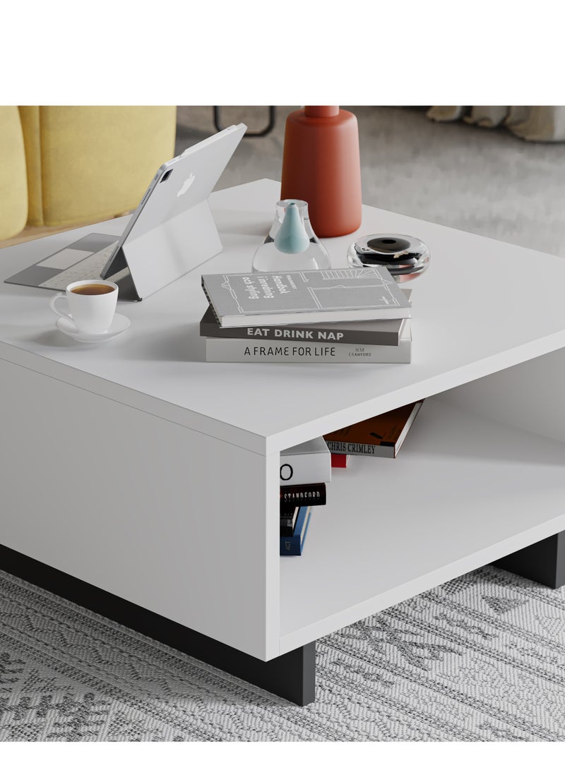 Mourah Home Hola Modern Square Coffee Table Centre Table For Living Room Office Industrial Sofa Table| For Small Spaces Living Room Bedroom|32X60X60Cm | White/Dark Grey  - Image 3