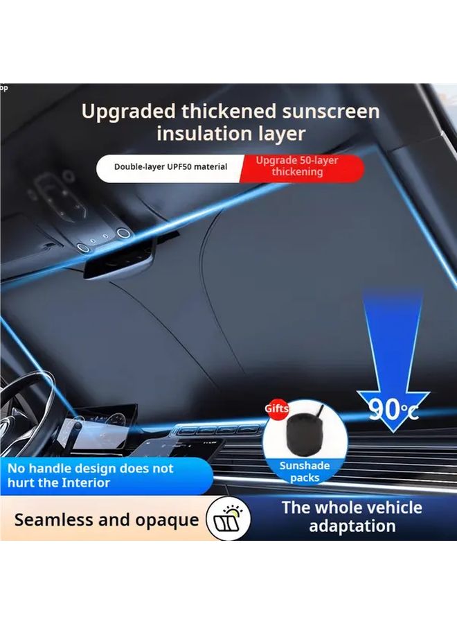 Black Portable Car Windshield Sunshade Thermal UV Protection Adjustable Strap - Image 1
