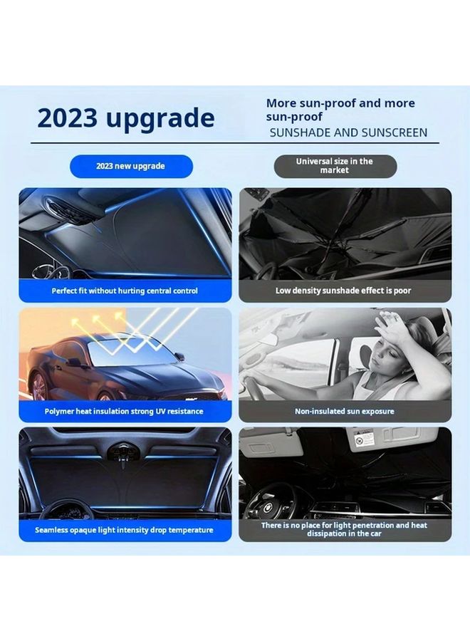Black Portable Car Windshield Sunshade Thermal UV Protection Adjustable Strap - Image 3