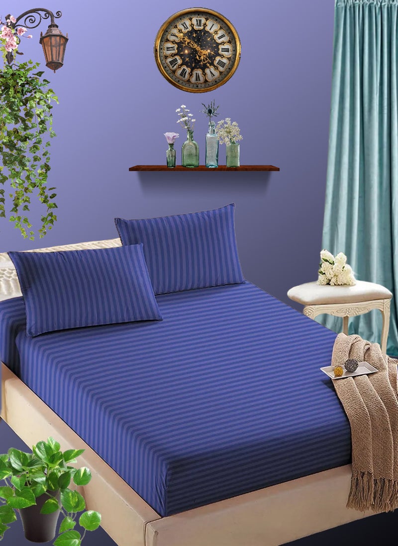 Blueberry - Navy Blue Extra Deep Pocket Single Size Sheets Cotton 3 Piece Sheet Set 100x200+15cm - Image 1