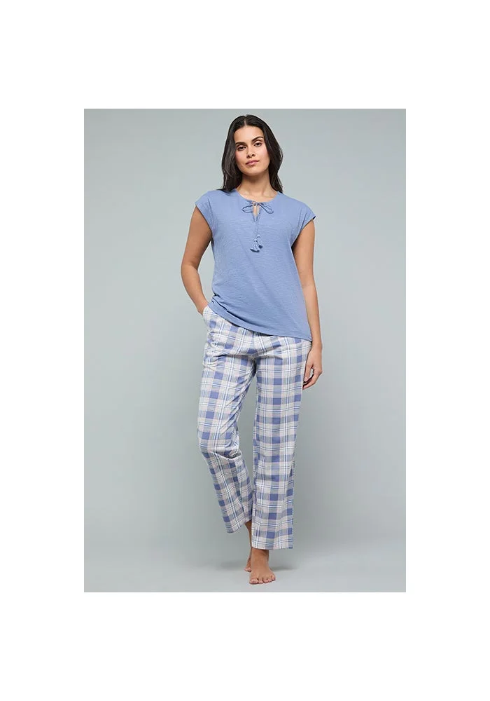 R&b Solid Sleep Top with Tie-Up Neck and Short Sleeves
