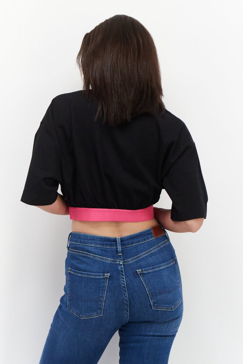 ESPRIT Women Round Neck Short Sleeve Graphic Printed T-Shirt, Black - Image 3