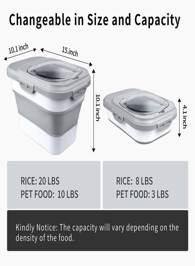 Komzon Rice Storage Container, Collapsible Airtight Food Storage Containers 6-20 Lbs, Rice Dispenser with Measuring Cup and Small Bin for Flour Cereal Pasta Grain, Cat Pet Dog Bird Food Container - Image 2
