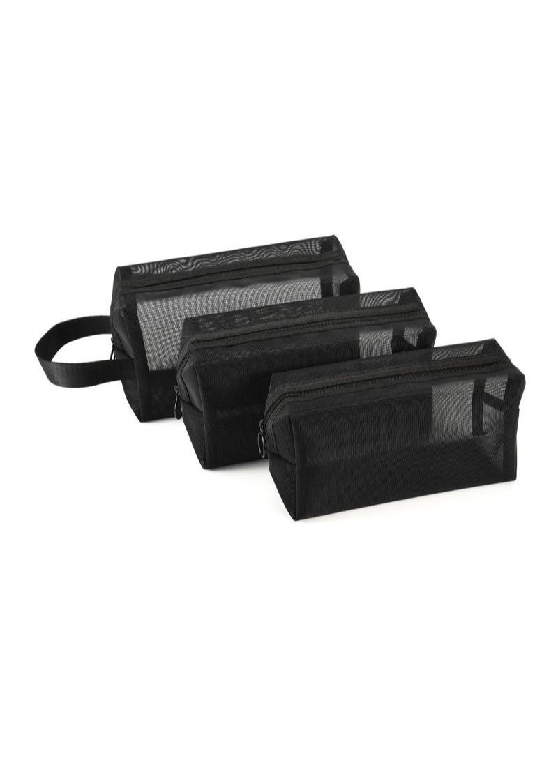 NIBEMINENT 3Pcs Black Mesh Cosmetic Bag Set - Image 1