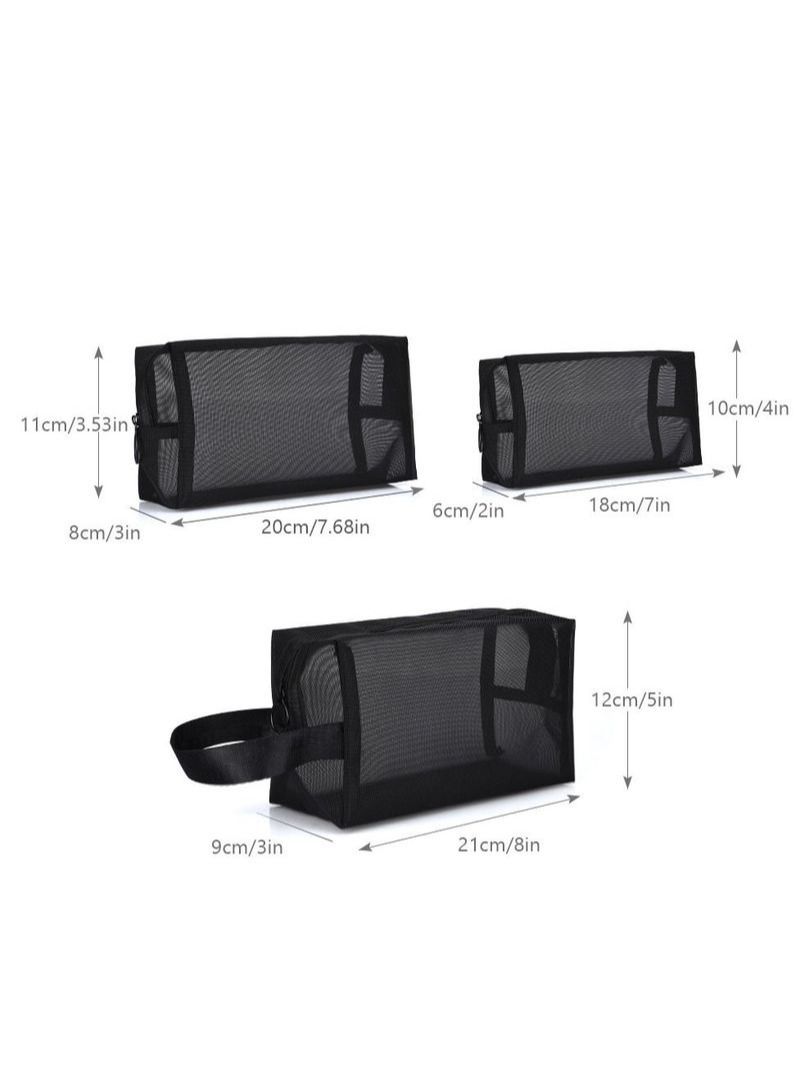 NIBEMINENT 3Pcs Black Mesh Cosmetic Bag Set - Image 2