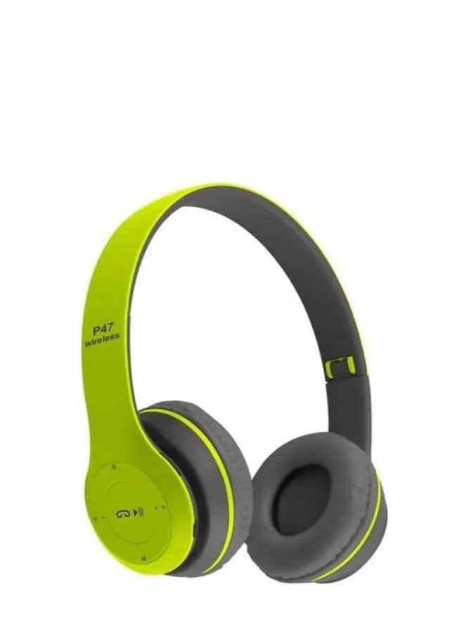 P47 Wireless Bluetooth Over-Ear Headphones with Microphone Green  - Image 1