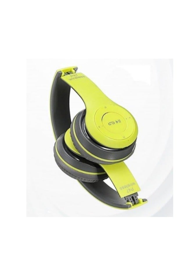P47 Wireless Bluetooth Over-Ear Headphones with Microphone Green  - Image 2