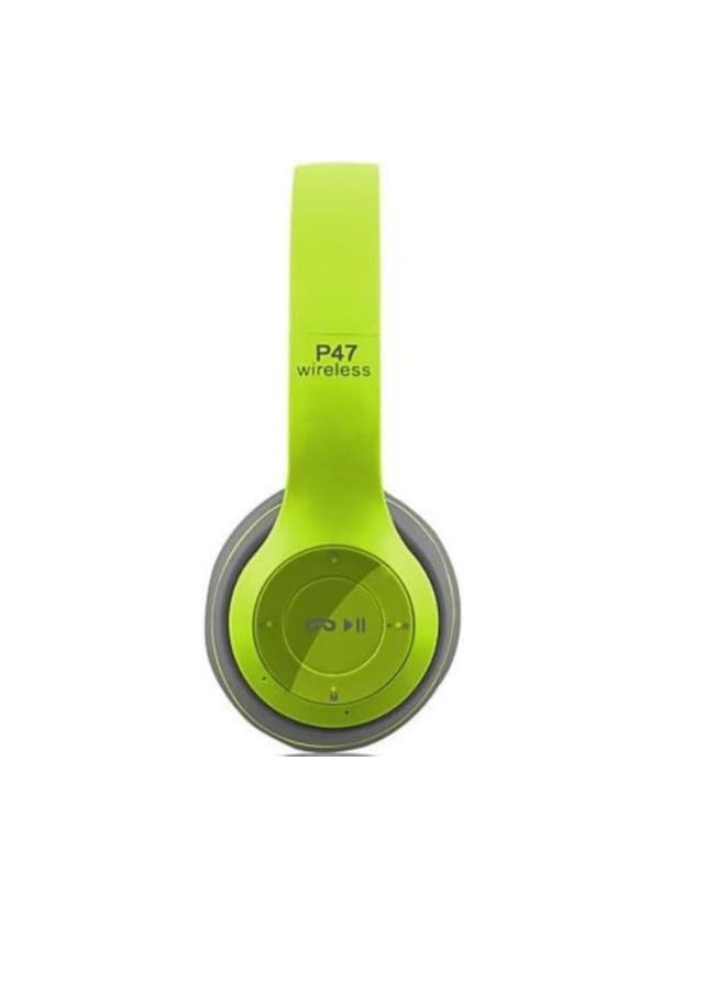 P47 Wireless Bluetooth Over-Ear Headphones with Microphone Green  - Image 3