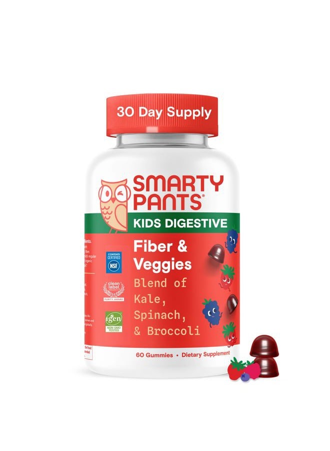 SmartyPants ألياف وخضروات الأطفال: جوميز ألياف بروبيوتيك للأطفال، مكمل ألياف مع الإينولين، مزيج خضروات عضوية، نباتي، خالي من الغلوتين، بنكهة التوت المختلط، 60 حبة (إمداد لمدة 30 يوم) - Image 1