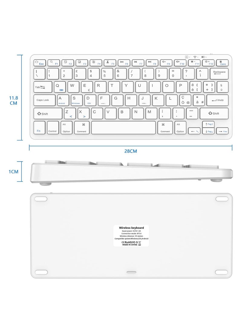 Bluetooth Keyboard for iPad, Bluetooth Keyboard Compatible with iPad 10.2/9.7, iPad Pro 11/iPad Pro 12.9, iPad Air/iPad Mini/iPhone, Wireless Bluetooth Keyboard for Windows, iOS, Android, White