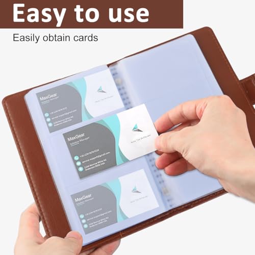 Climberty® Business Cards Holder 150 Pockets PU Leather Cover Travel Business Cards Holder Fit for 3.5x2.3 in Cards, Semi-Transparent Pockets, Versatile for Credit and ID Cards - Image 3