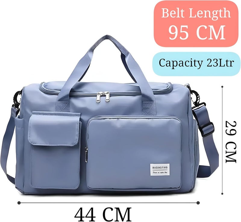 VERAT Travel Duffle Bag Sports Gym Shoulder Bag for Women with Wet Pocket & Shoe Compartment Weekender Overnight Travel Luggage Bag Cosmetic Storage (44 x 18 x 29 cm) (Blue) - Image 2