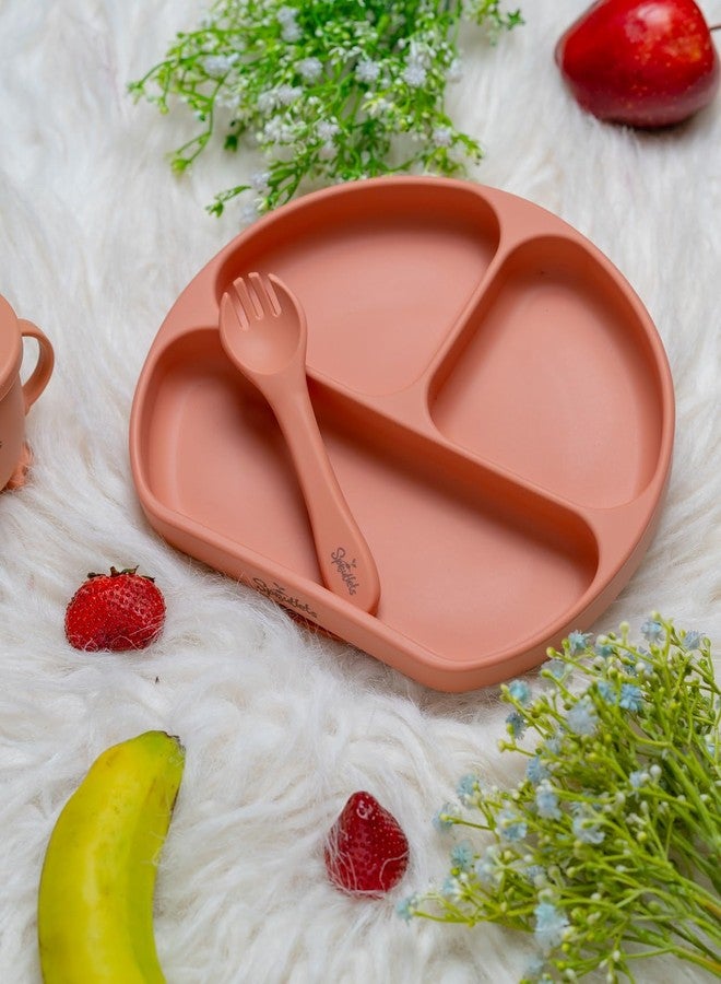 Sproutlets 6 Pcs Silicone Baby Feeding Set | BPA-Free Baby Dinner Set with Suction Plate, Bowl, Bib, Cup, Spoon & Fork | Microwave & Dishwasher Safe | 6+ Months (Brick Red) - Image 4
