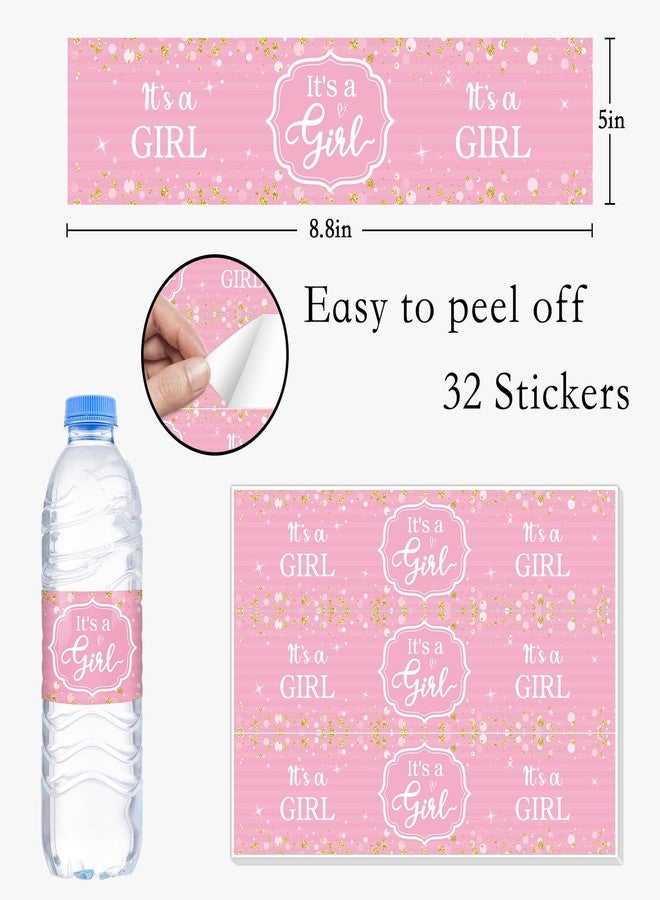 WOWOPA It's A Girl Water Bottle Labels, Pink Girl Birthday Baby Shower Water Bottle Stickers Child's Party Decorations Supplies Set of 32 - Image 2