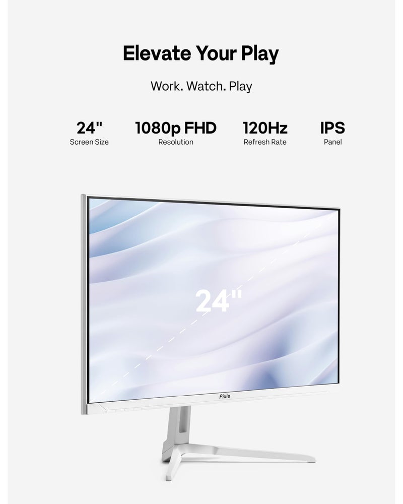 Pixio PX246 Wave White 24 inch 120Hz Refresh Rate FHD 1080p Resolution IPS Panel 4ms GTG Response Time Gaming Monitor with Adaptive Sync - Image 3