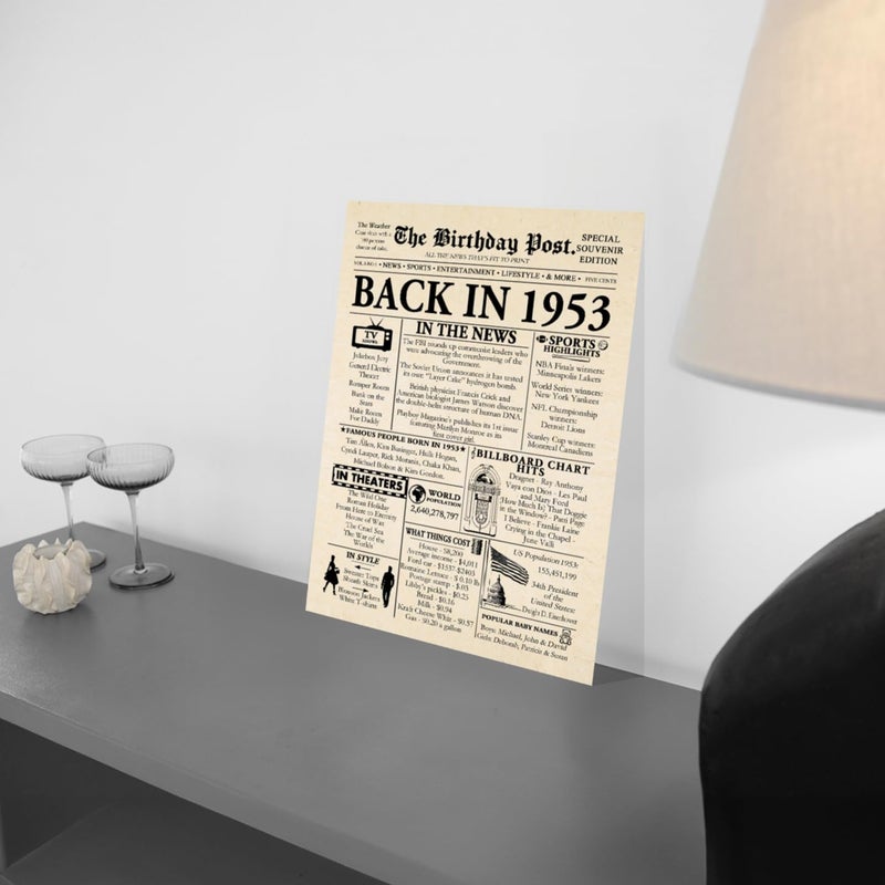 Stuff4 72nd Birthday Poster Unframed - Back In 1953 Newspaper - Happy 72nd Birthday Gifts for Men Women Vintage Retro Born In 1953  8x10 Inch Seventy-Two Seventy-Second Bday Party Decor Decoration - Image 1