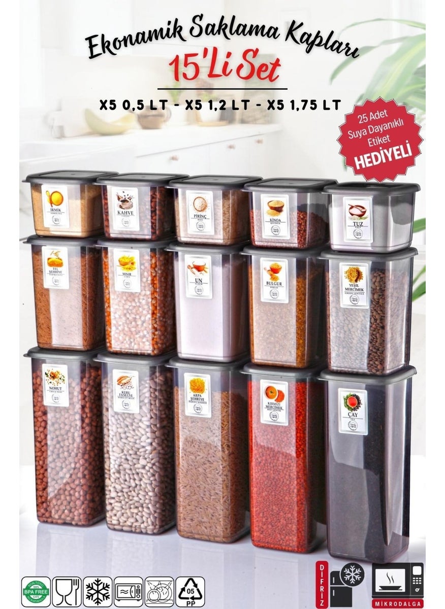 Nandy Home - طقم حاويات تخزين اقتصادية غير قابلة للكسر مكون من 15 قطعة بلون الأنثراسايت X5 - 1.75/1.2/0.5 لتر - Image 1