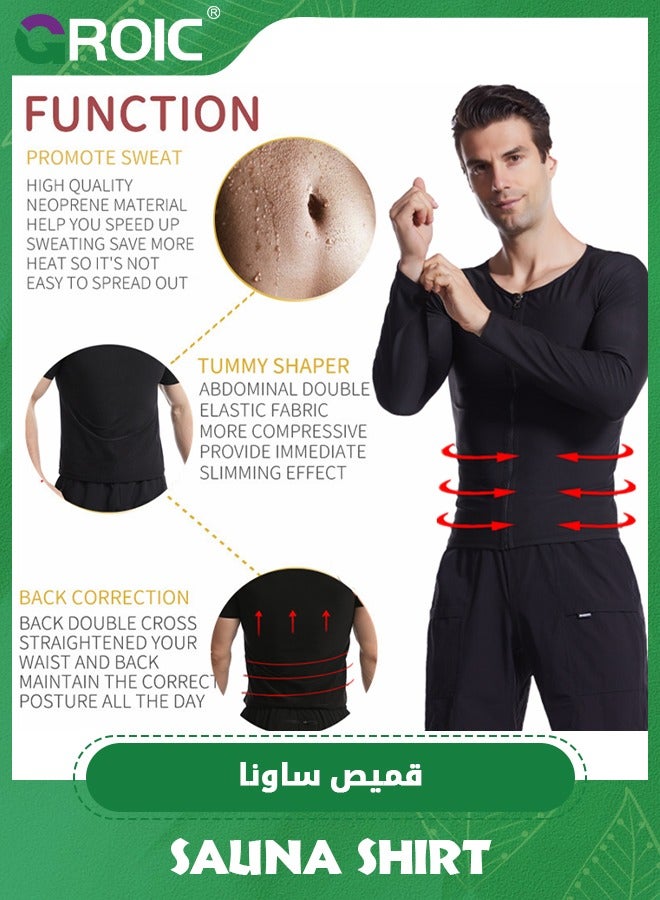 GROIC Men Sweat Suit, Sauna Sweat Suits Shirt Waist Trainer for Men, Compression Vest Workout Gym Clothes Sweat Enhancer Long Sleeve, Weight Loss Body Shaper for Workout Sports, L/XL - Image 4