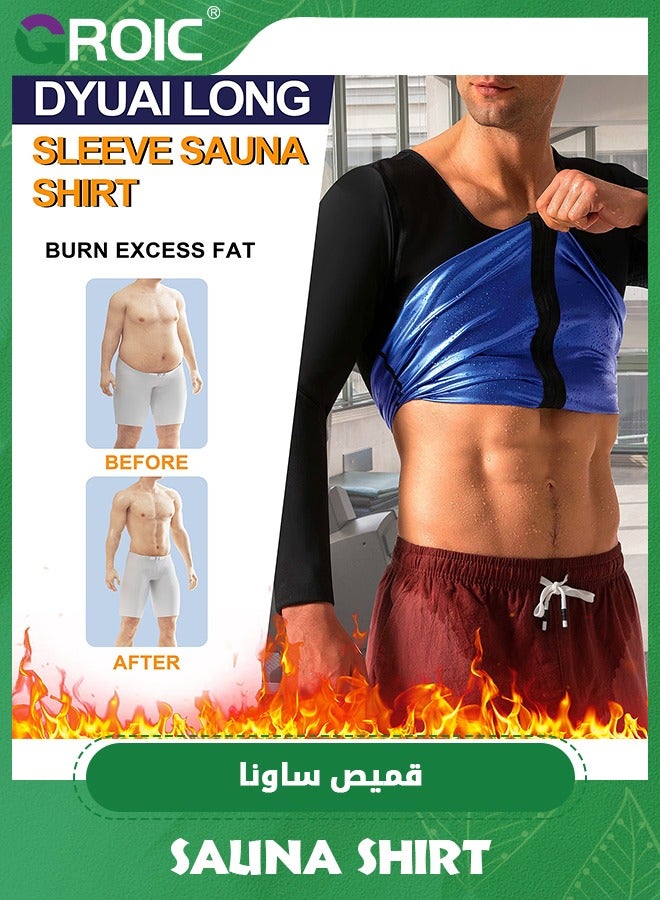 GROIC Men Sweat Suit, Sauna Sweat Suits Shirt Waist Trainer for Men, Compression Vest Workout Gym Clothes Sweat Enhancer Long Sleeve, Weight Loss Body Shaper for Workout Sports, L/XL - Image 3