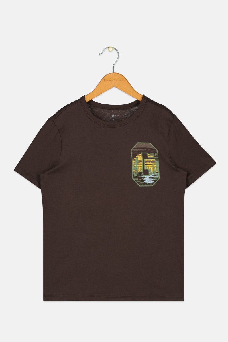 GAP Kids Boy Crew Neck Short Sleeves Graphic Print T-Shirt, Brown  - Image 1