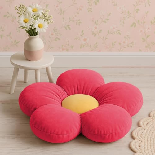 Peach Cuddle Flower Shaped Floor Cushion for Kids Room, Living Room, Luxury Kids Furnishing, Throw Pillow, Decorative Cushion, Nursery Décor, Velvet Cushion (16x16 inch, Pack of 1, Pink) - Image 4