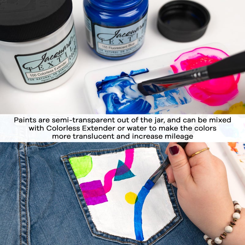 Jacquard Textile 6 Color Primary Colors Set - Permanent Fabric Paint for Clothes, Furniture Upholstery, Shoes or Tote Bags – Indoor & Outdoor Fabric Paint Set – 8 Oz Jars, Upholstery Fabric paint - Image 5