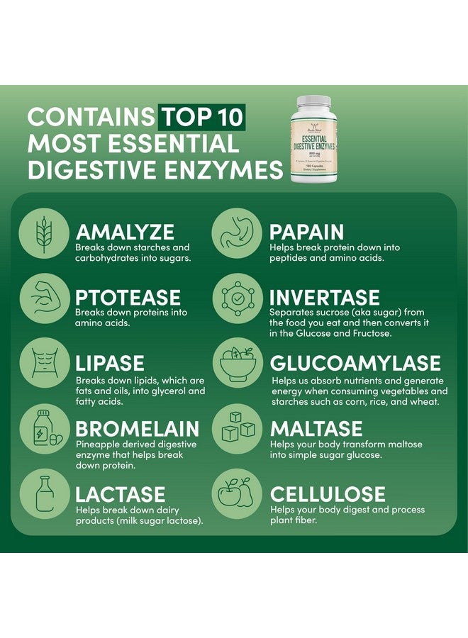 Double Wood Supplements Digestive Enzymes - 800mg Blend of All 10 Most Essential Digestive and Pancreatic Enzymes (Amylase, Lipase, Bromelain, Lactase, Papain, Protease, Cellulase, Maltase, Invertase) by Double Wood - Image 5