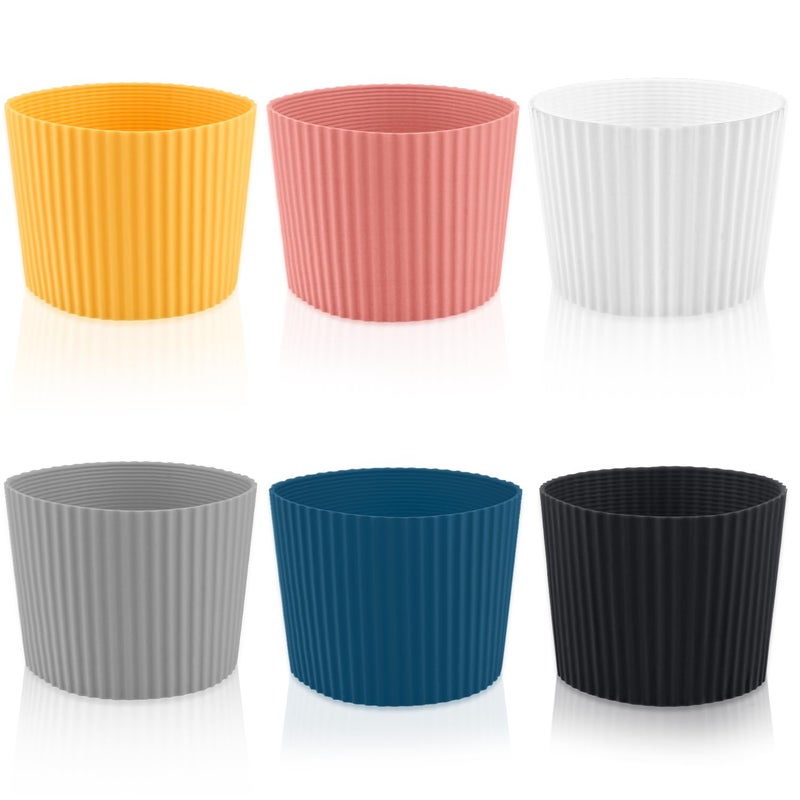 6 Pack Silicone Cup Sleeve Heat Resistant Coffee Cup Protective Sleeve Nonslip Glass Bottle Mug Protector Cover for Home Travel Multicolor