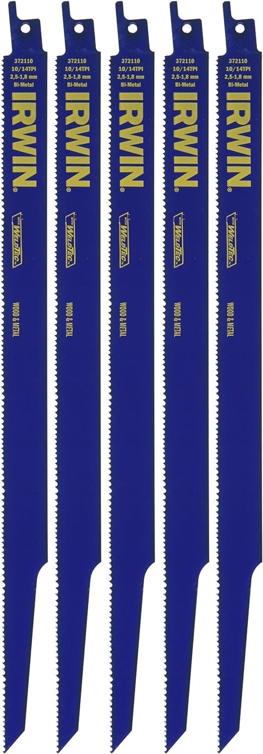 Irwin Tools 372110P5 Reciprocating Saw Blade 12Inch 1014TPI 5 Pack