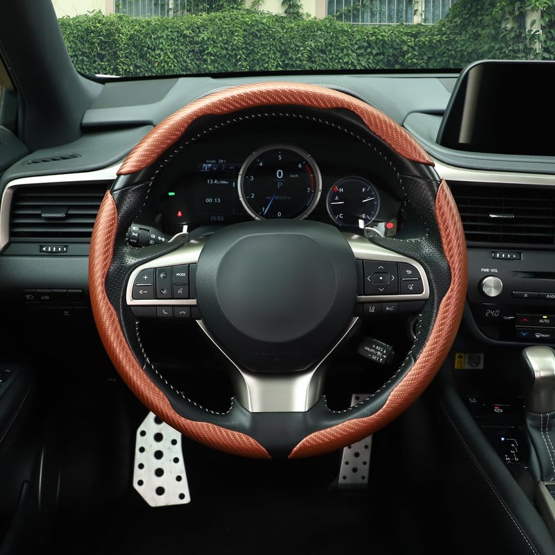 Amiss 3pcs Carbon Fiber Anti-Skid Steering Wheel Cover, Waterproof & Segmented Butterfly Design, Universal 99% Vehicle Wheel Cover Protector, Car Interior Accessories, Champagne - Image 5